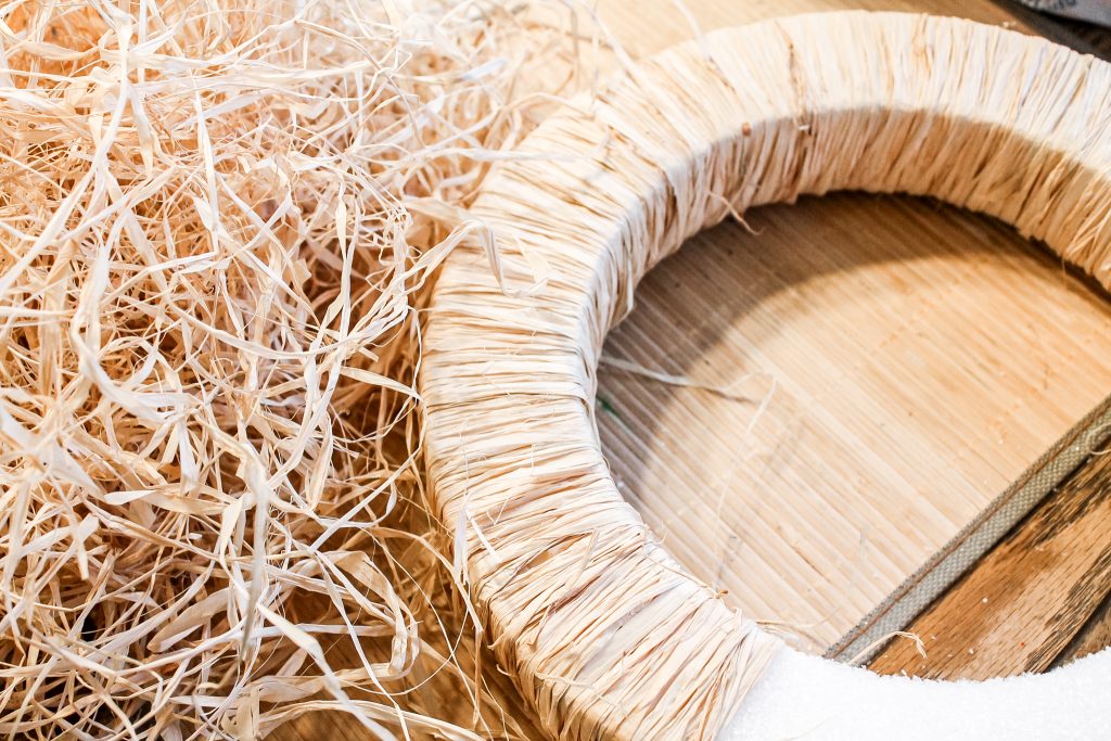 raffia wrapped around a foam ring
