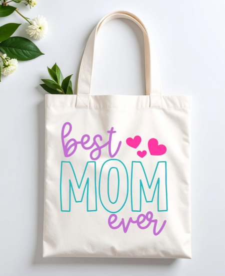 Free Best Mom Ever SVG on canvas tote.