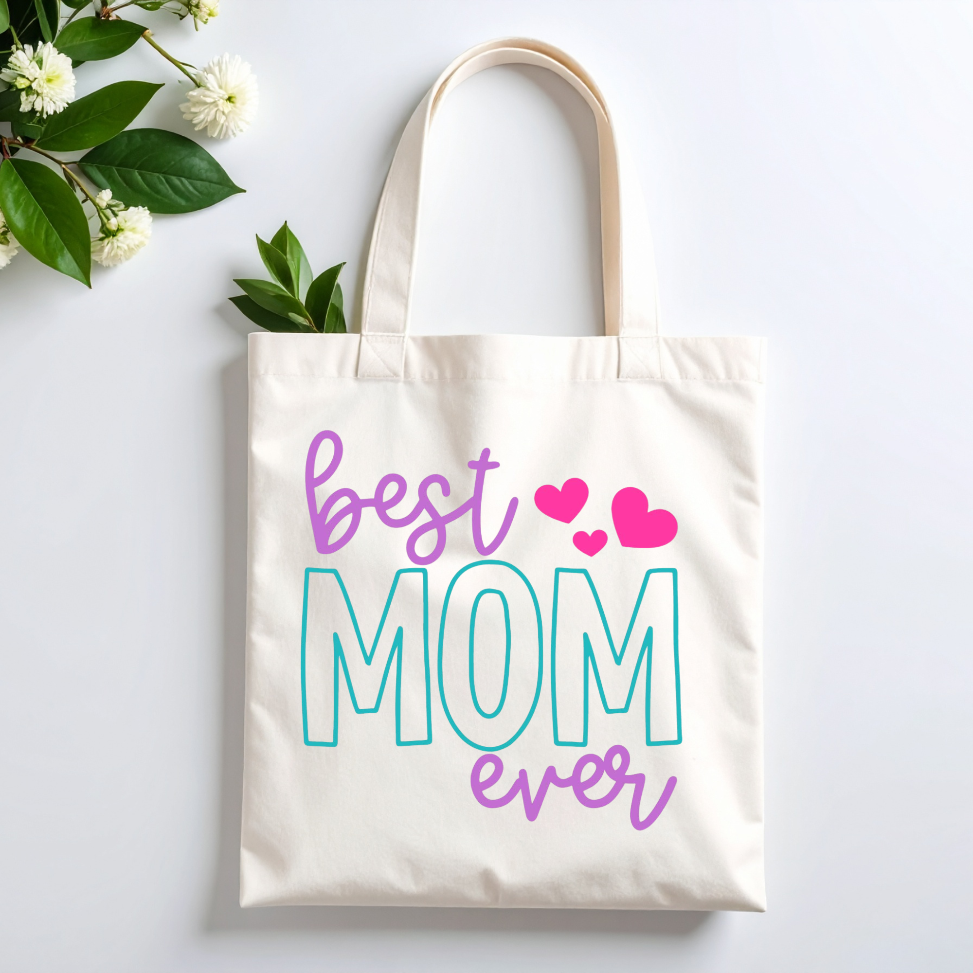 Free Best Mom Ever SVG on canvas tote.