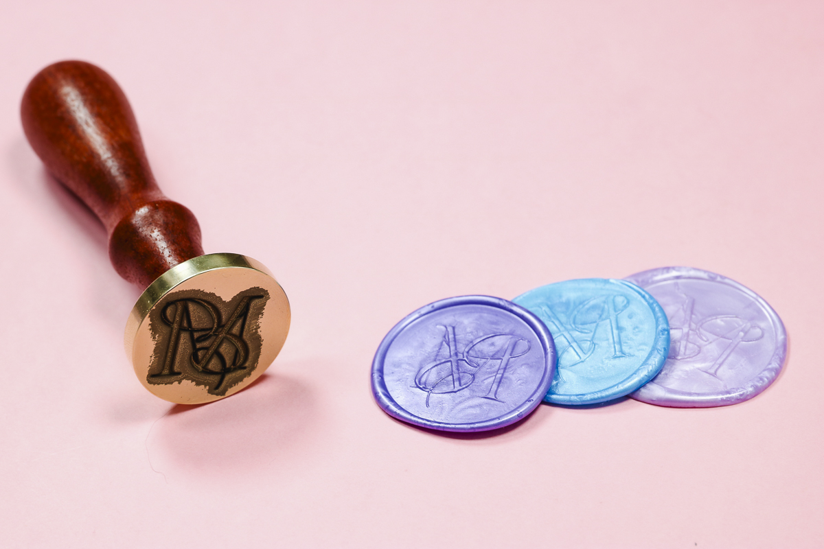 Finished custom wax seal stamp and seals.