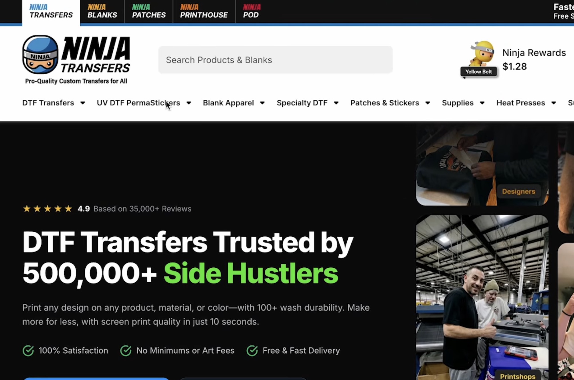 Ninjatransfers.com ordering screen.