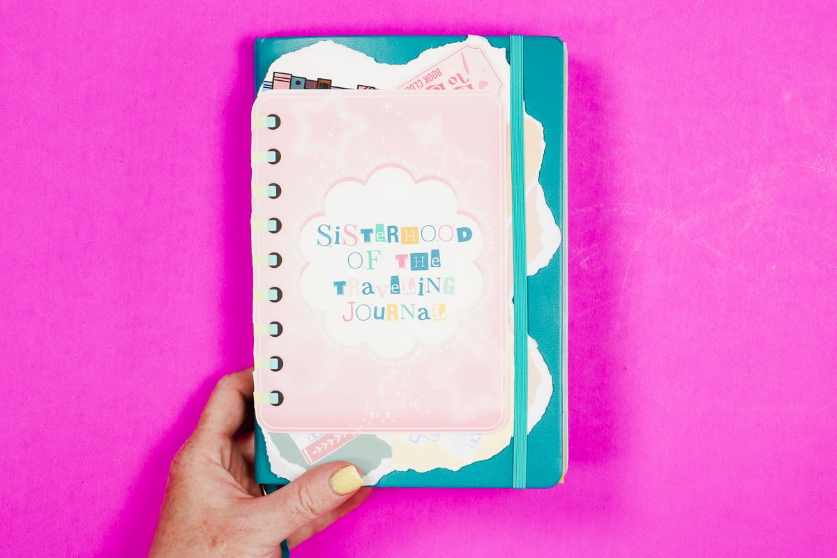 Traveling junk journal cover with elastic band.