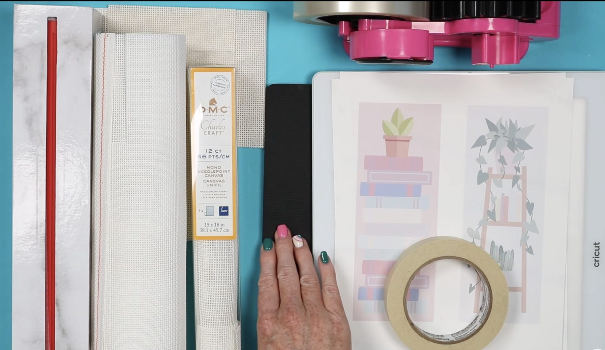 Supplies used for sublimation needlepoint canvas.