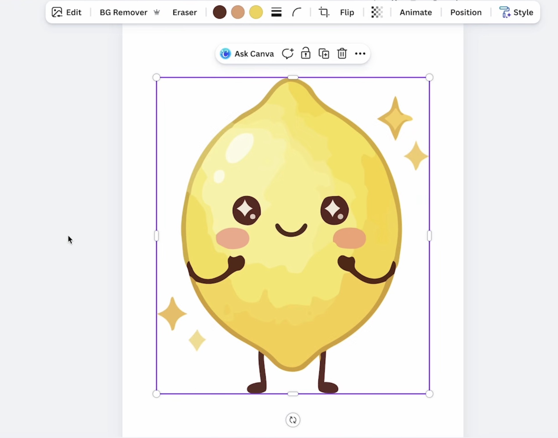 Lemon graphic with a face in Canva.