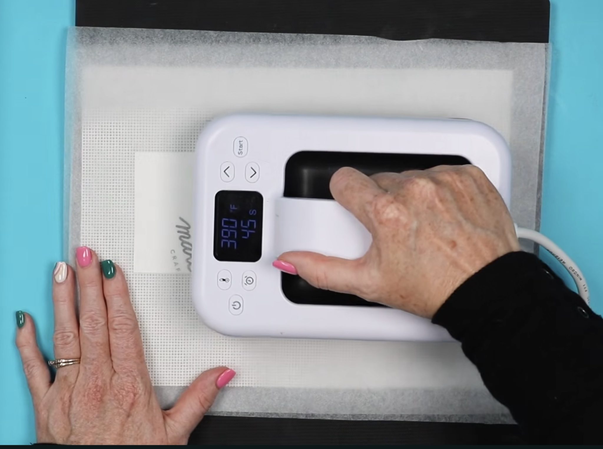 Press sublimation print onto needlepoint canvas.