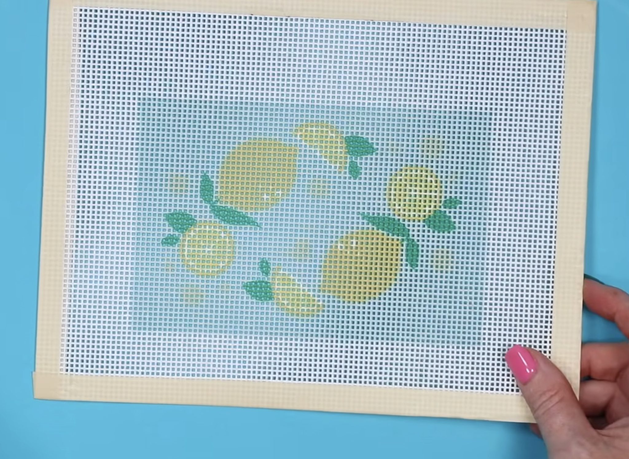 Medium sized needlepoint canvas with sublimation lemons.