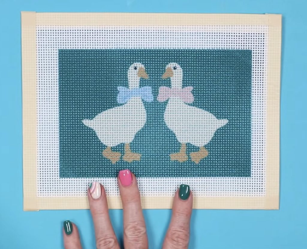 Geese with bows sublimation needlepoint canvas.