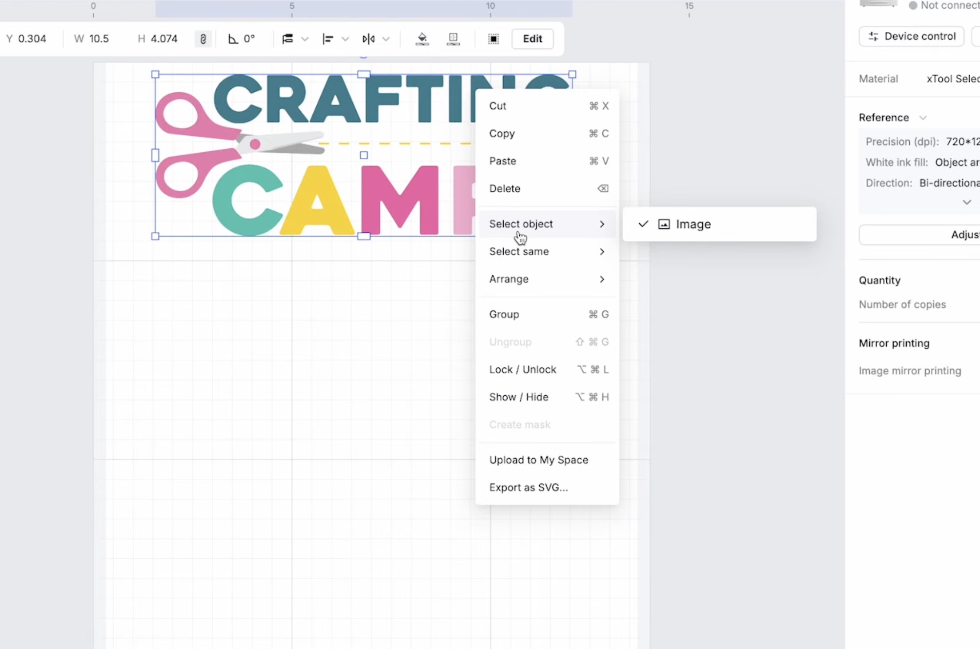 Open design file in xTool Studio.
