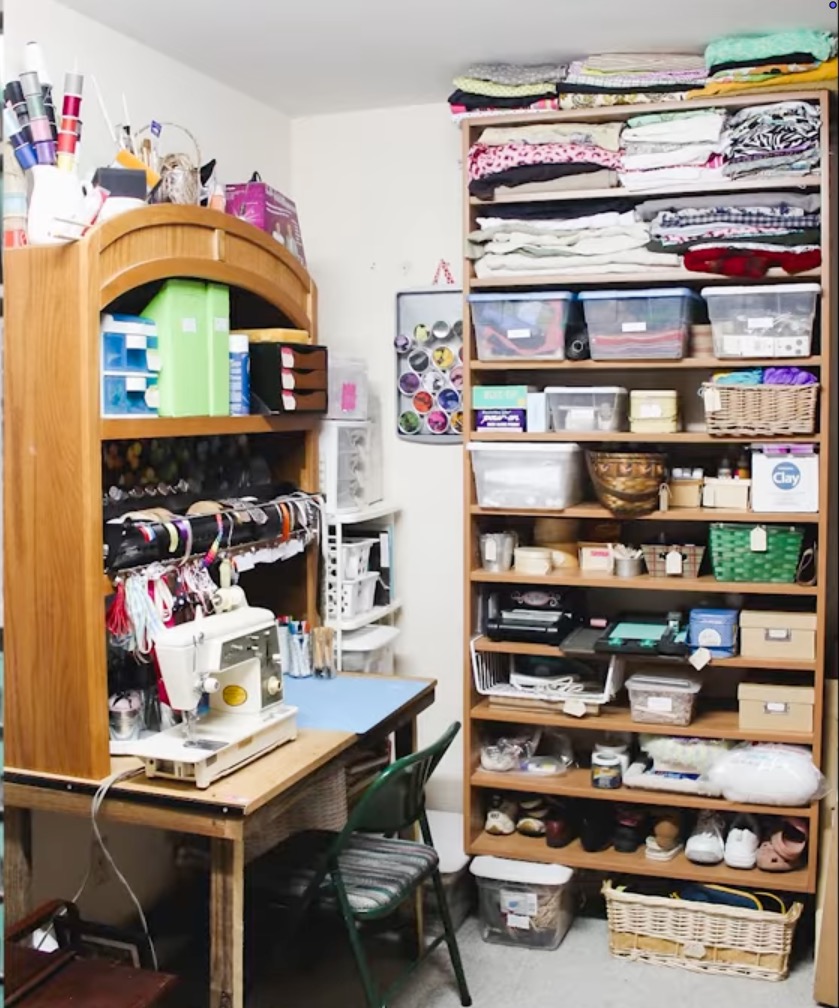 Walk-in closet craft space.