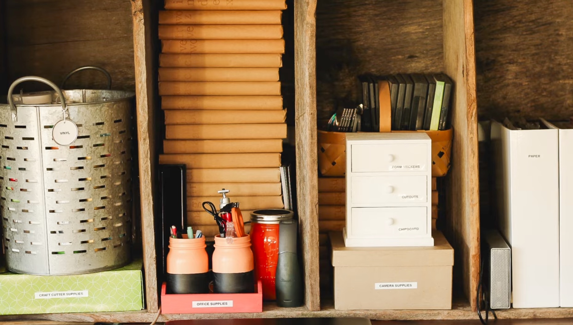 Craft organization on desk.