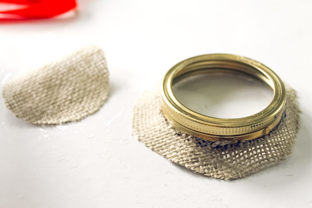 burlap glued to a jar lid
