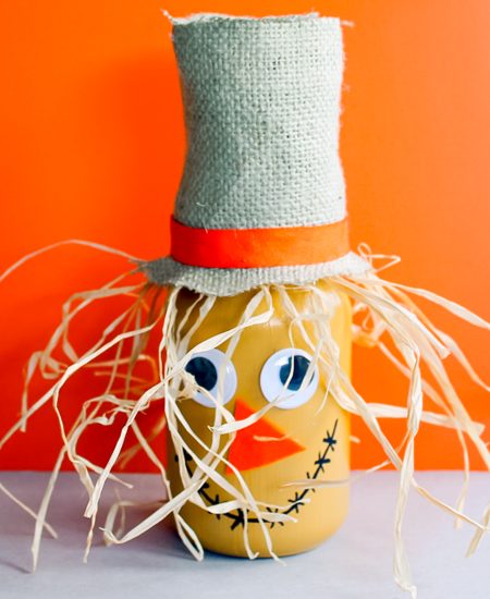 painted mason jar with raffia and burlap