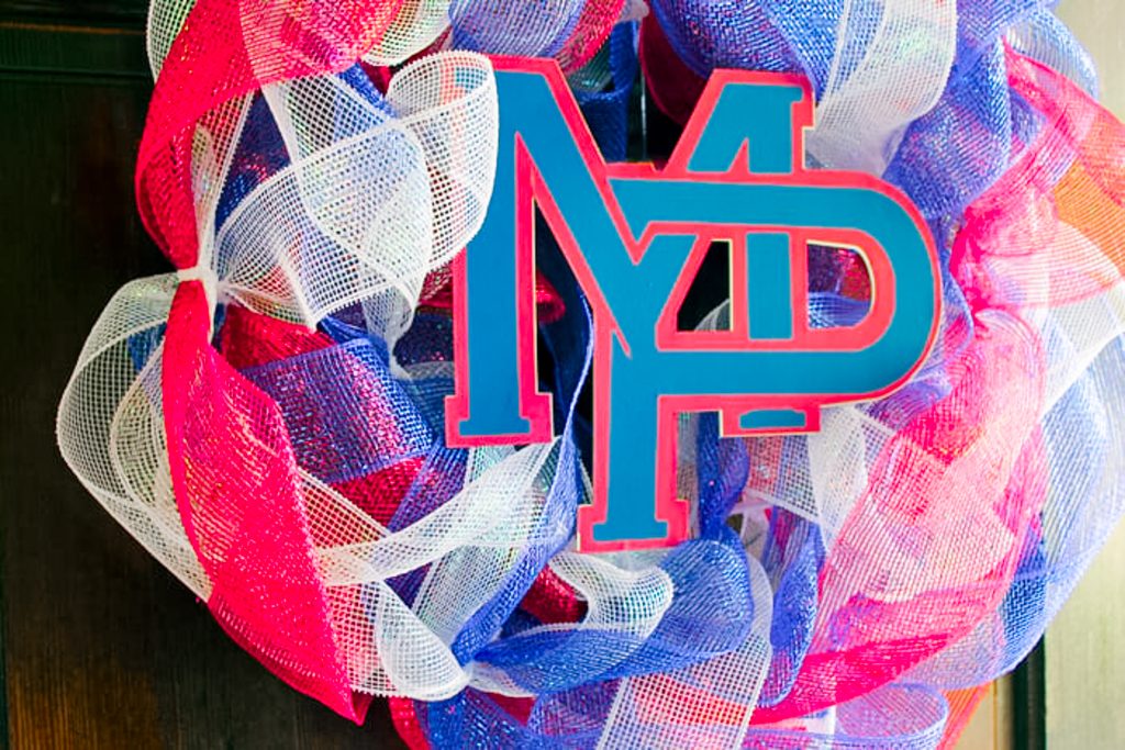 mesh ribbon wreath with school cutout