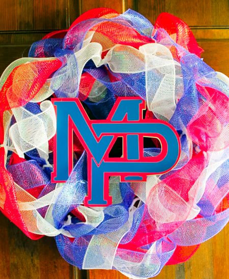 mesh wreath in school colors