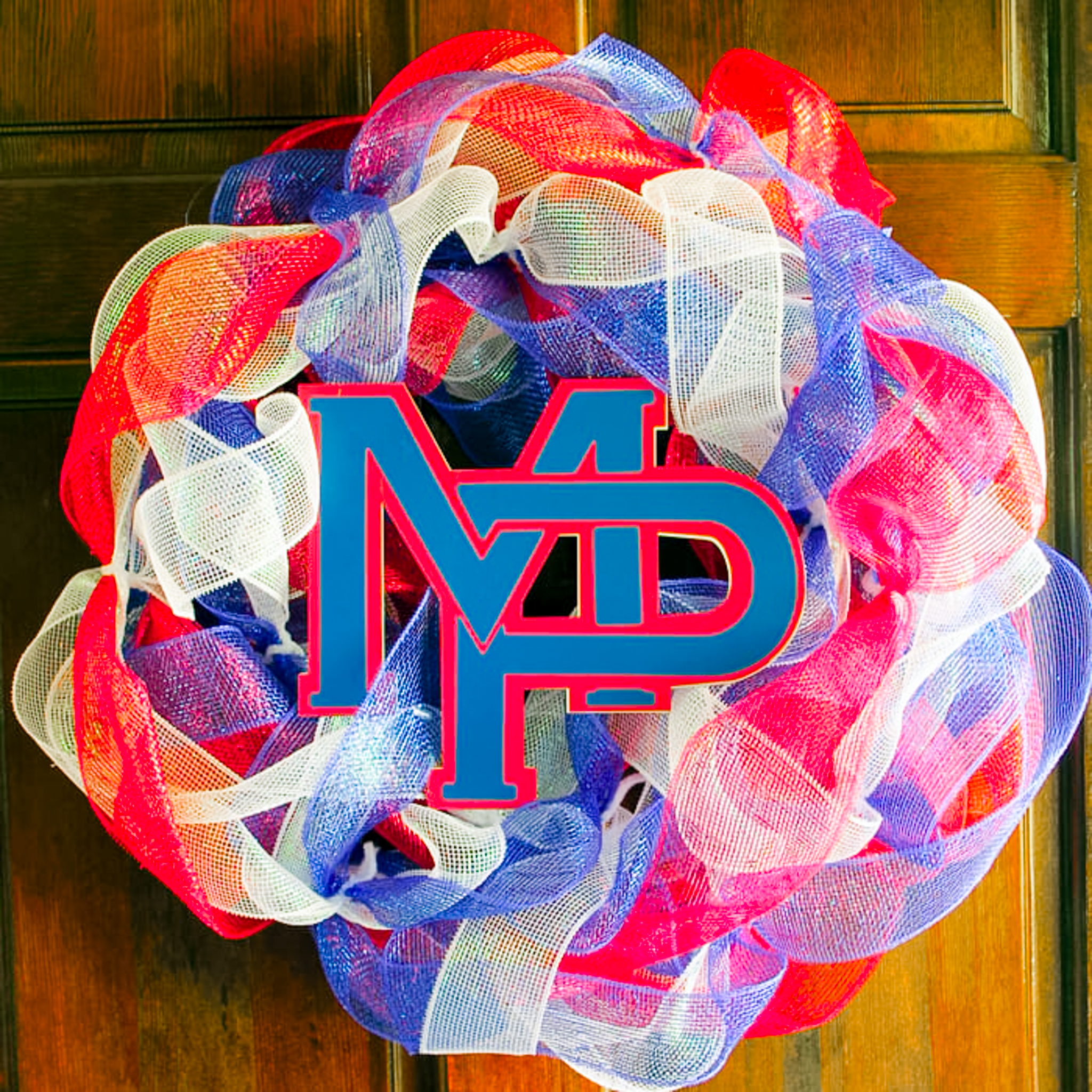 mesh wreath in school colors