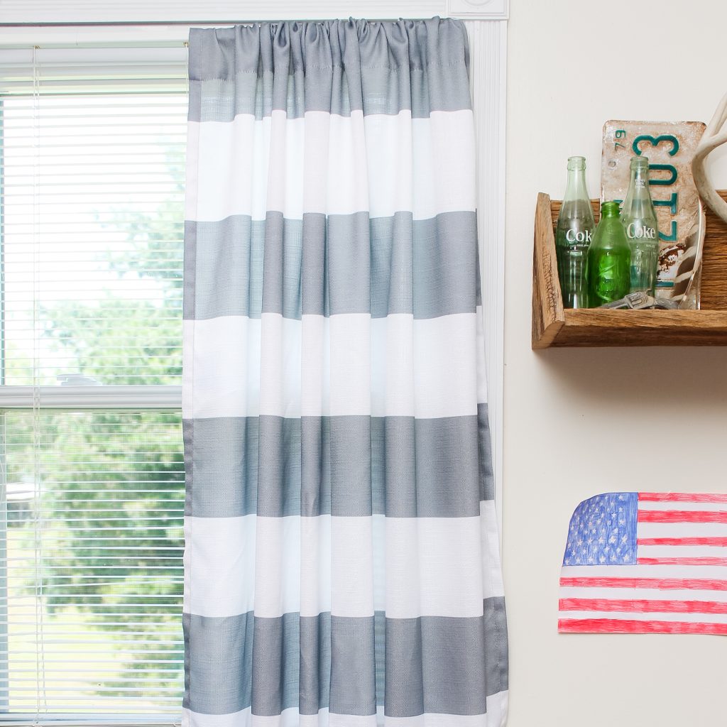 Grey and white striped curtains
