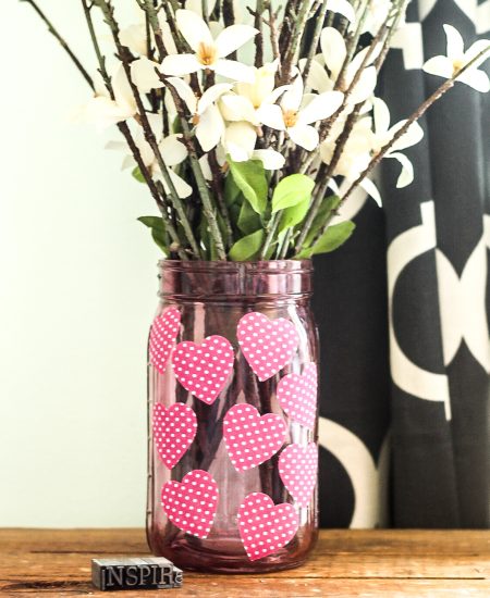 cute fabric hearts on a pink jar