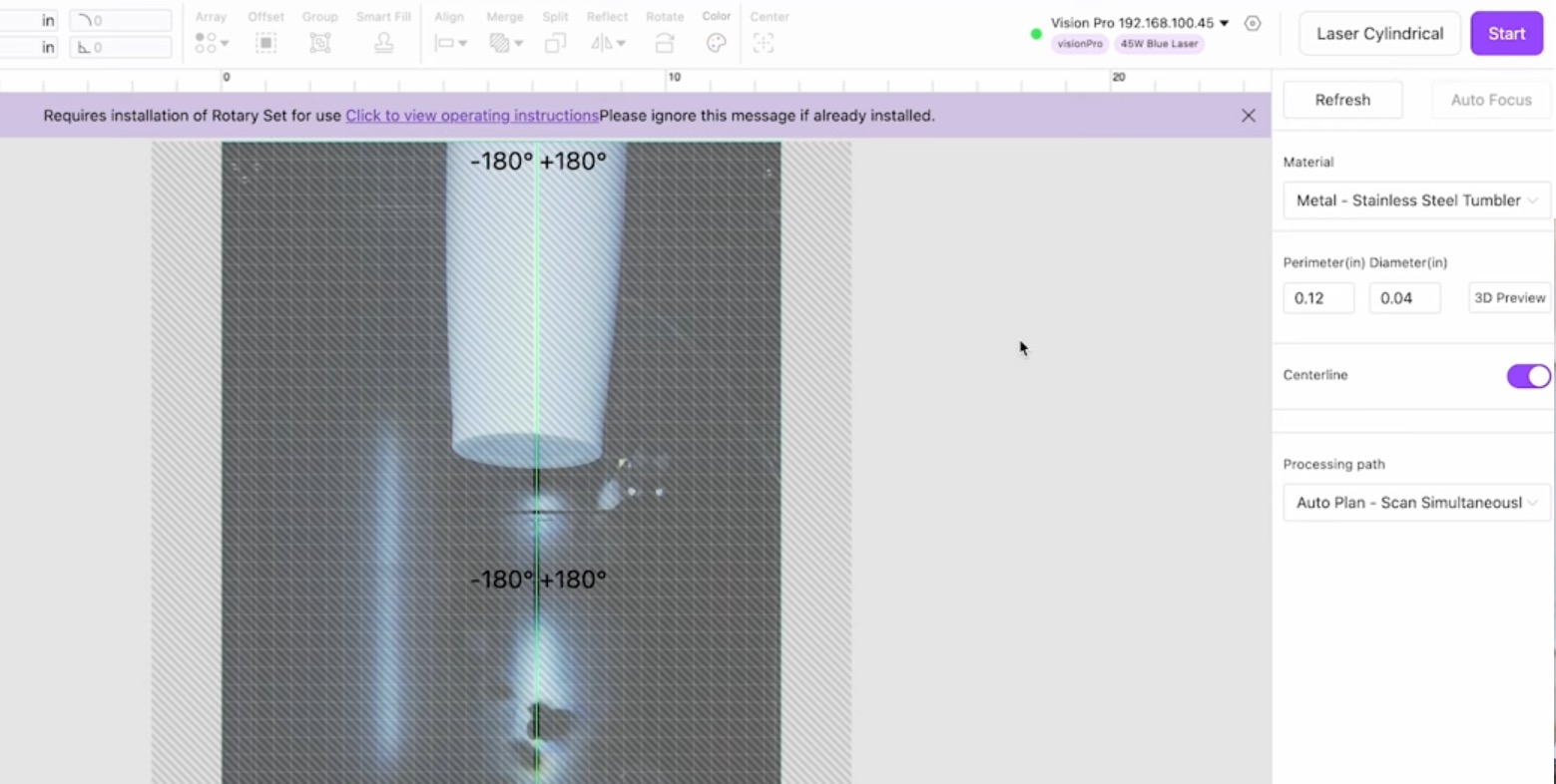 Change the settings to Laser Cylindrical.