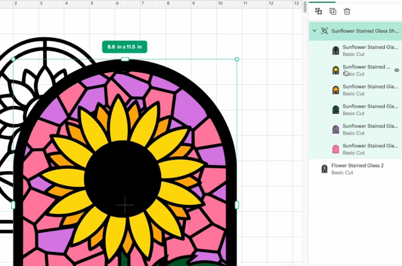 Layered stained glass design in Cricut Design Space.