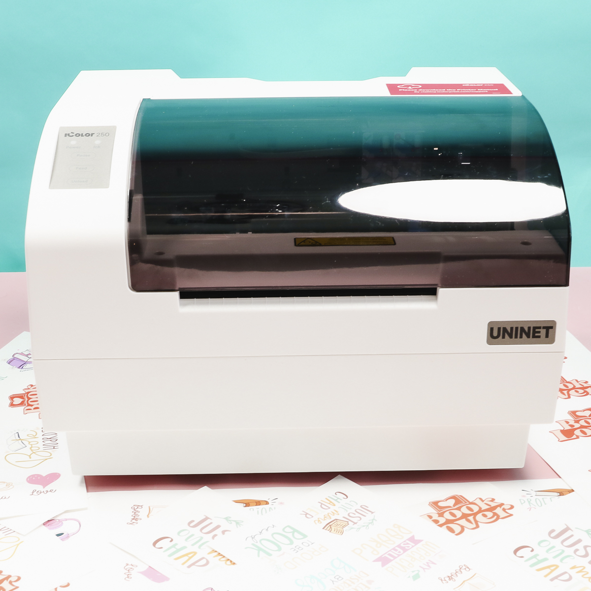 iColor 250 sticker printer with stickers.