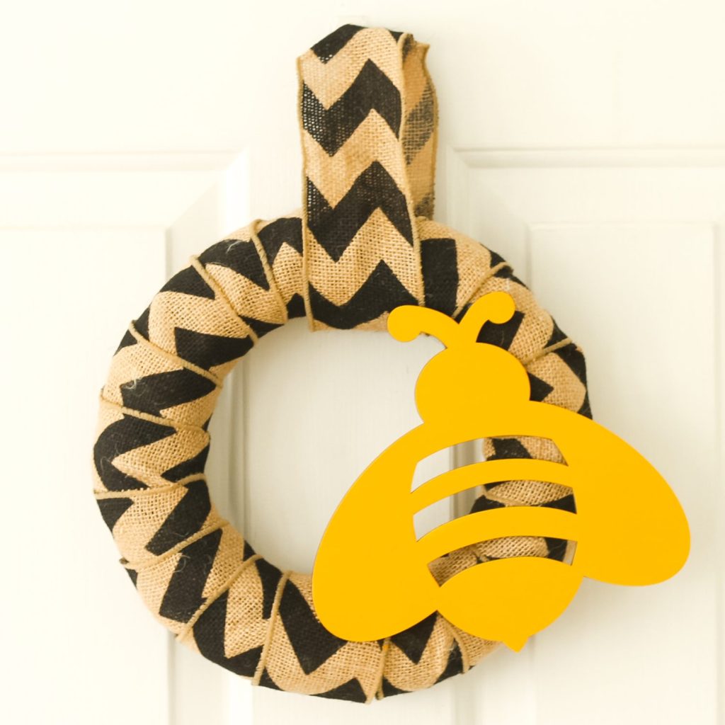 Chevron burlap bee wreath