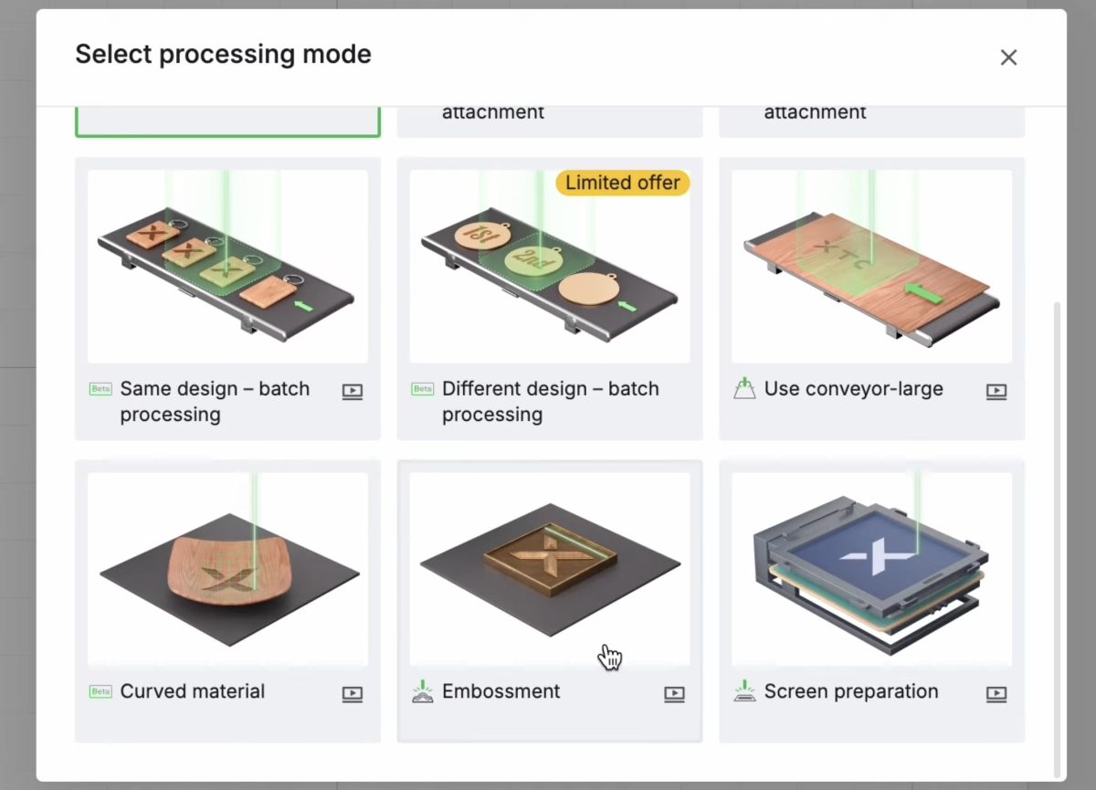 Choose embossment in xTool design software.