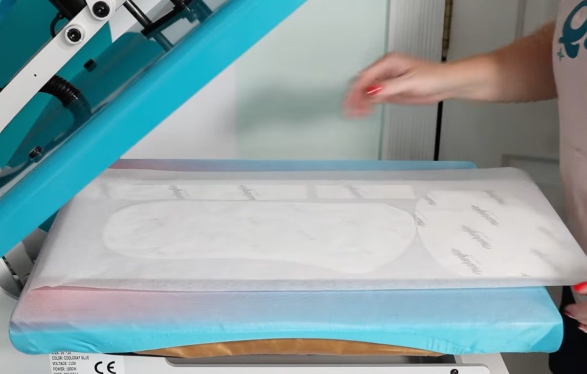 Place sublimation door mat in the heat press.