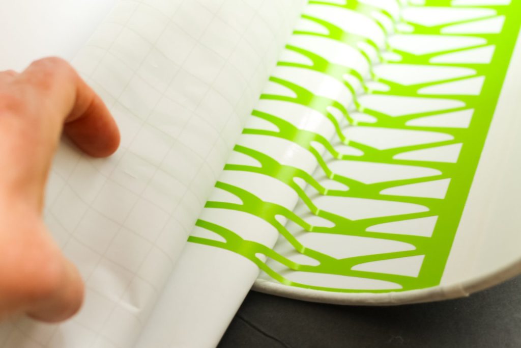 transferring vinyl to the inside of a lampshade