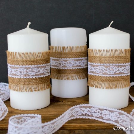 Simple Burlap and Lace Candles by Domestically Blissful