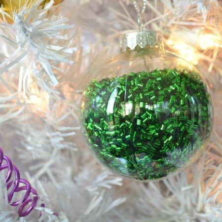 Sparkle Filled Dollar Store Ornaments by Mad in Crafts