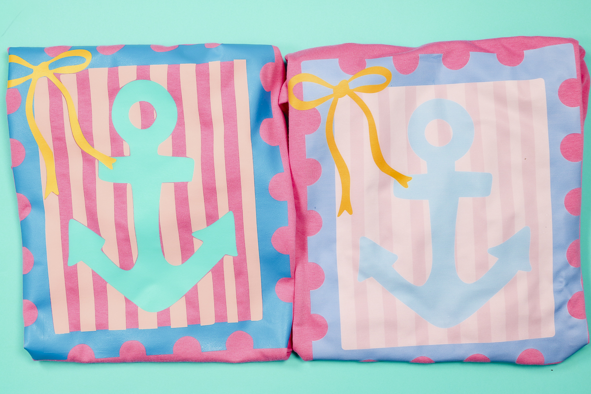 Close up of finished Cricut vs DTF shirts.