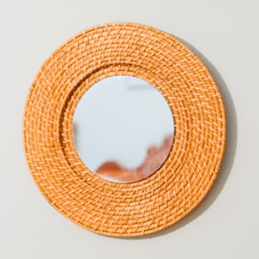 Woven Mirror Knock Off from a $1 Plate Charger at The Country Chic Cottage mirror from a charger