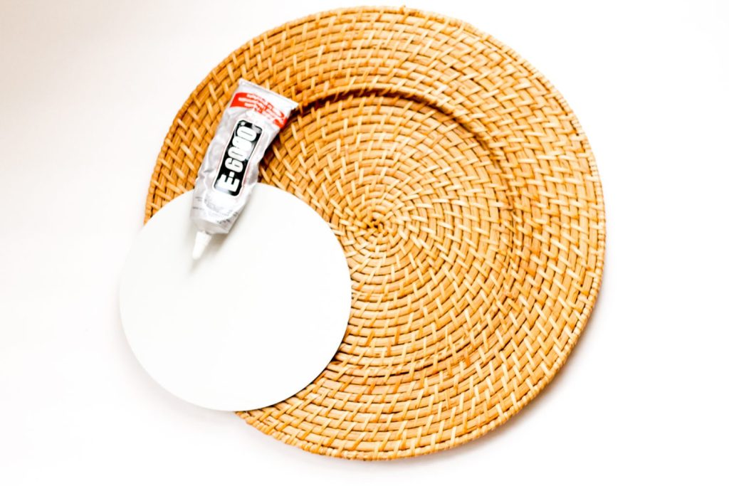 Woven Mirror Knock Off from a $1 Plate Charger at The Country Chic Cottage charger, mirror and glue
