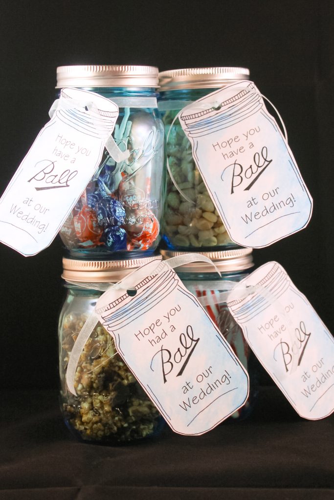 stacked mason jars with printable tags