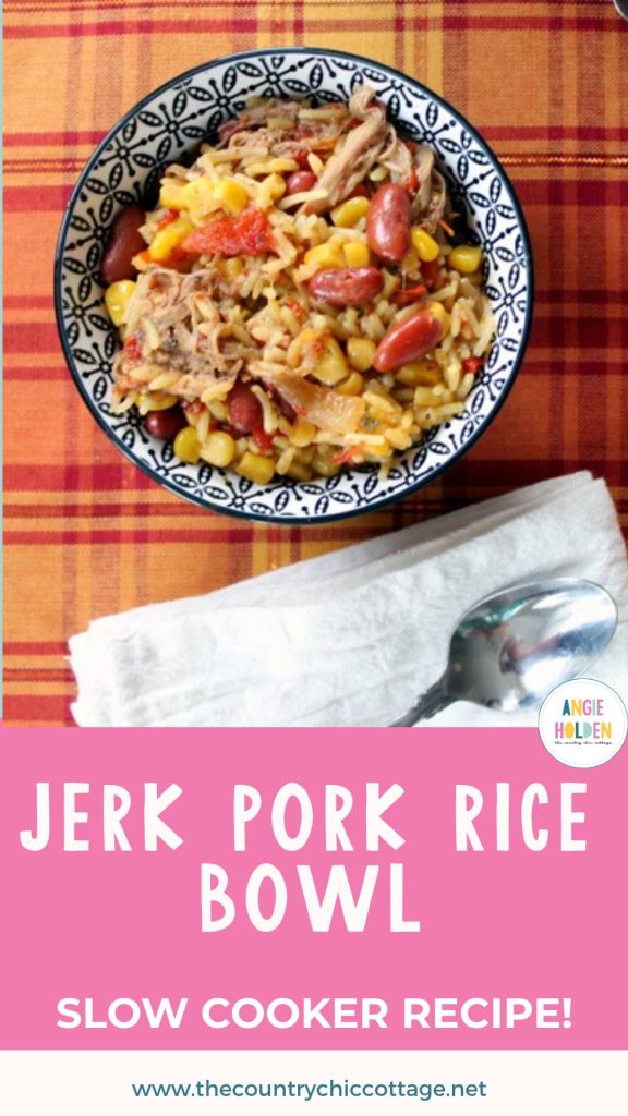 slow cooker jerk pork rice bowl