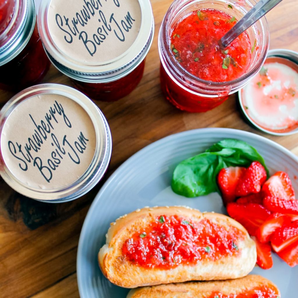 strawberry basil jam on toast