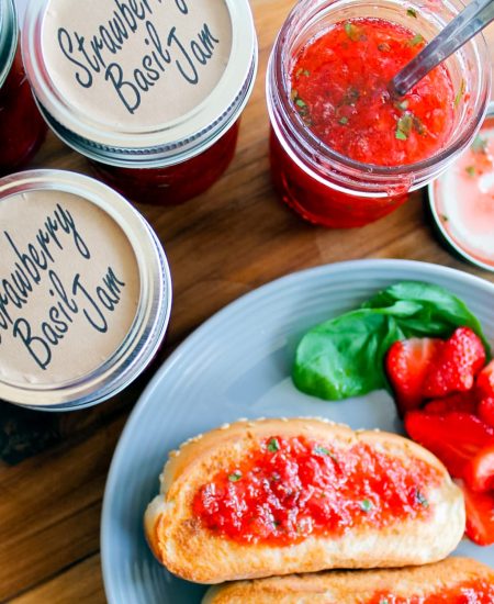 strawberry basil jam on toast