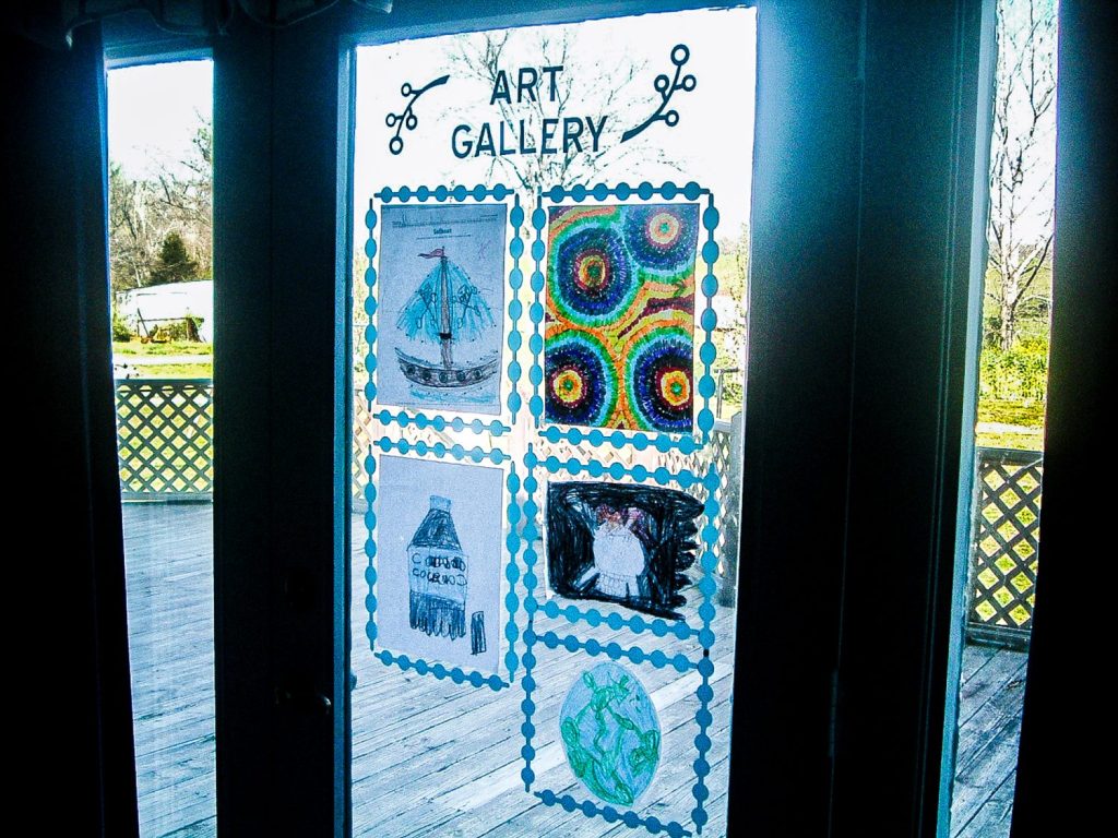 children's art gallery placed on a window