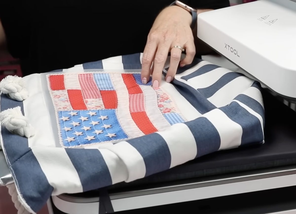 Locate DTF print on tote bag.