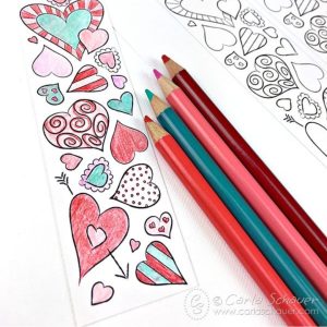 Sweet Valentine Heart Bookmarks to Print and Color by Carla Schauer Studio