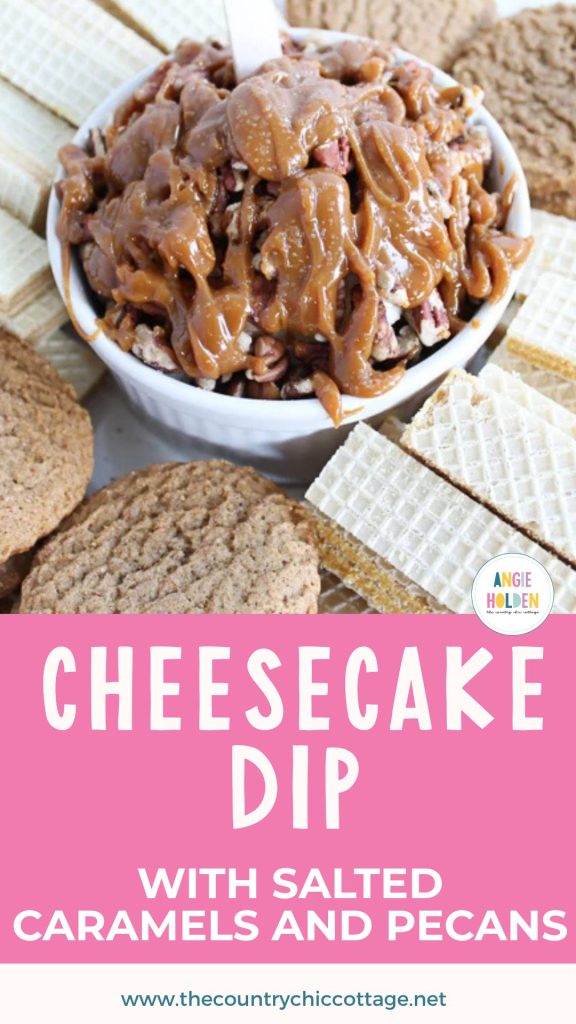 cheesecake dip with salted caramel and pecans