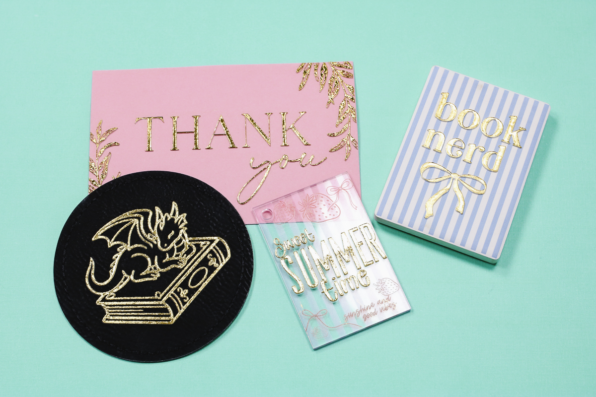 Finished gold foil projects with EufyMake E1 - horizontal.