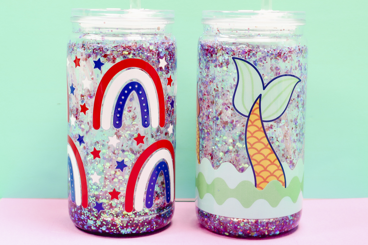 Finished glitter snow globe tumblers - horizontal.