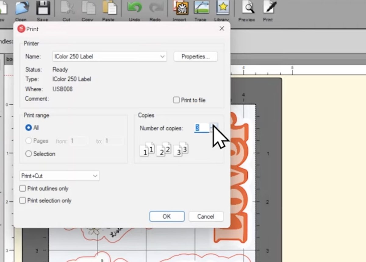 Increase print number to print more than one sheet at a time.