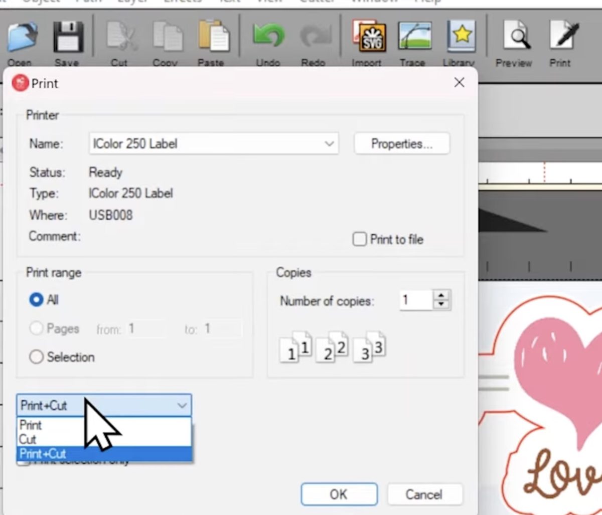 Make sure Print + Cut is selected in the print settings.