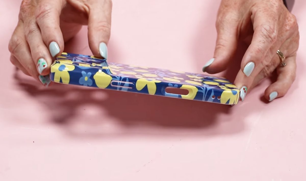 Close up of the side of the sublimation phone case.