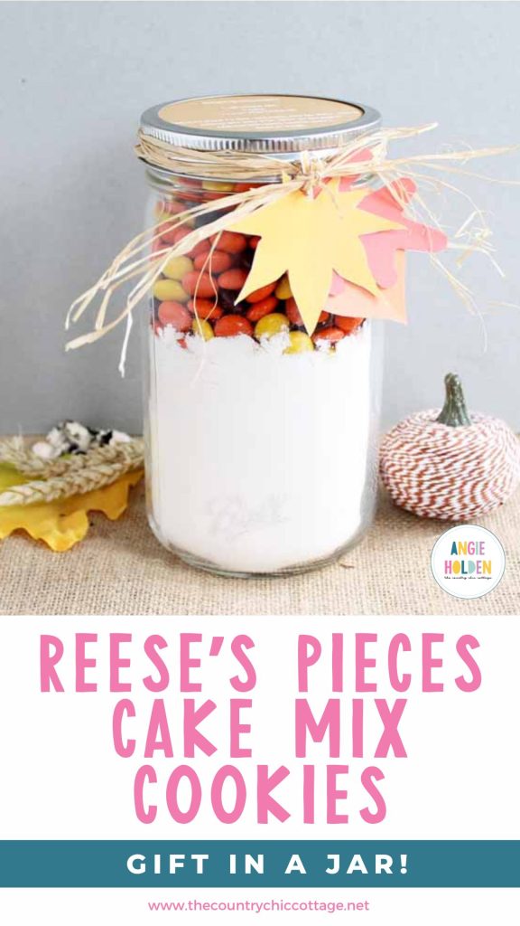 Reese's pieces cake mix cookies gift in a jar
