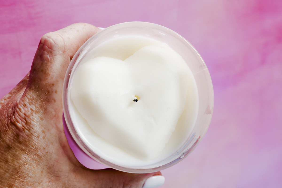 Wax shape in sublimation candle jar.