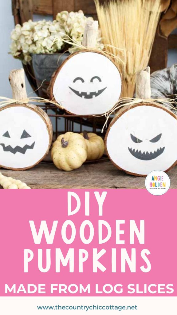 wooden pumpkins made from log slices