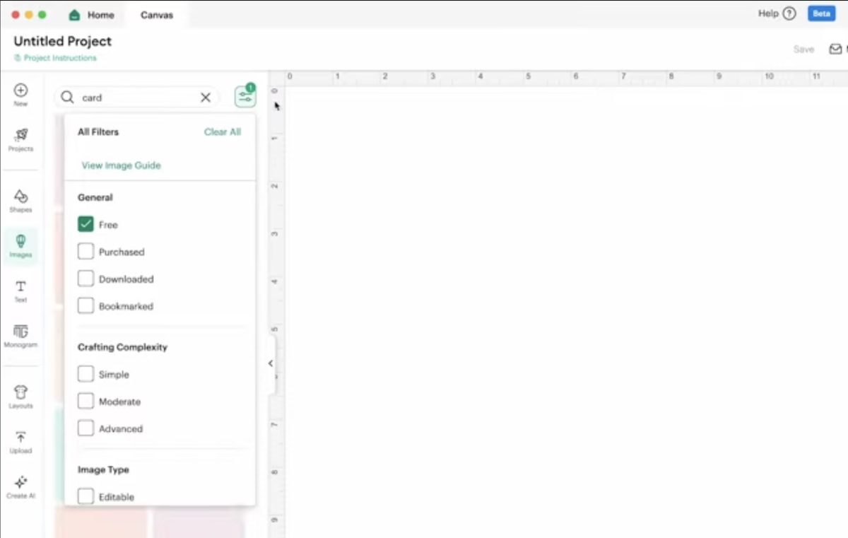 Search for Free Cards in Design Space.